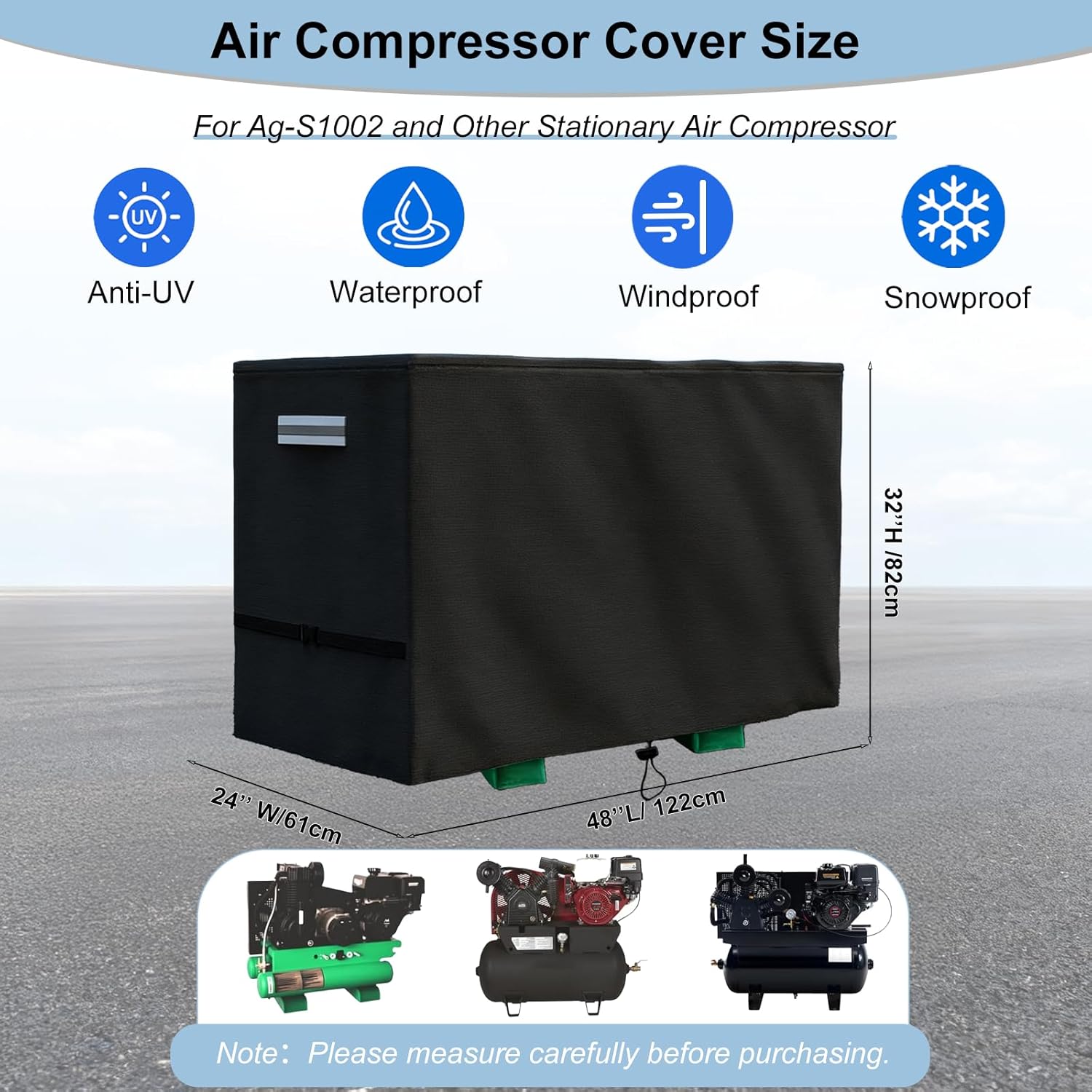 Air Compressor Cover,800D Heavy Duty Waterproof AC Compressor Cover Suitable for Ag-S1002 and the Other Stationary Air Compressors,Gas Air Compressor Covers with 2 Reflective Handles & 2 Buckle Straps