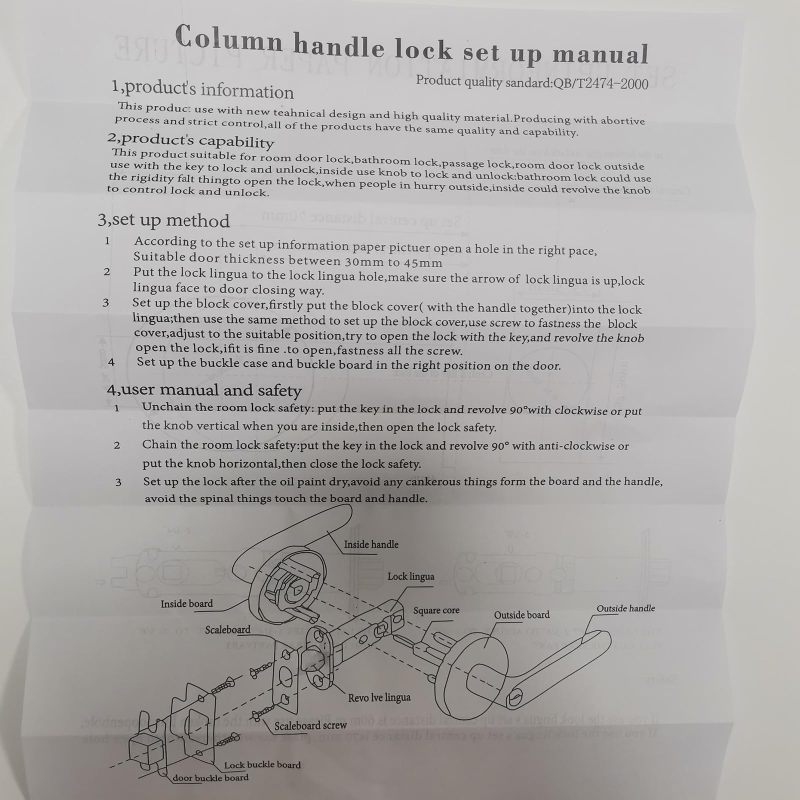 HSEAMALL Manija de Puerta Interior Con Cerradura y Llave, Negra, Cuadrada Para Dormitorio, Oficina, Izquierda o Derecha