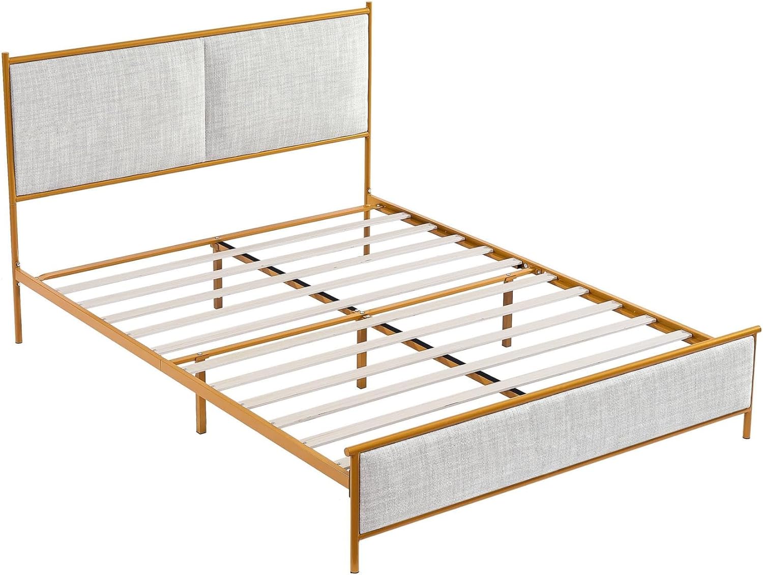 Bed frame with mattress and bedding