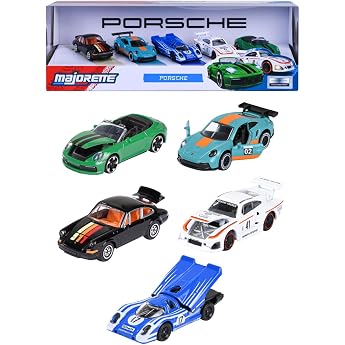 Majorette Porsche Car Set (5 Cars) - 5 Model Cars Made of Metal with Freewheel &amp; Opening Parts, Includes 2 Exclusive Models, 