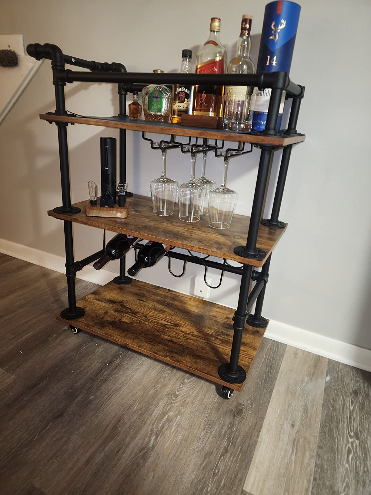 19/mo Finance CARKED Industrial Bar CartWine Rack TableWine Cart