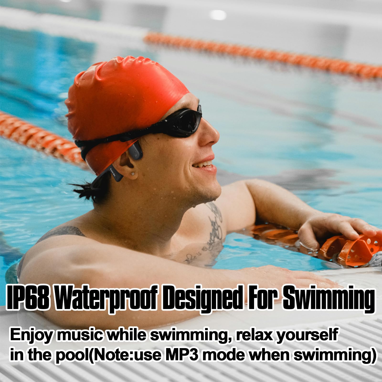 Bone conduction headphones swimming underwater IPX8 waterproof headsets bluetooth wireless built in 32GB MP3 player multi-point connection magnetic charging 240mAh large battery for 12 Hrs playtime