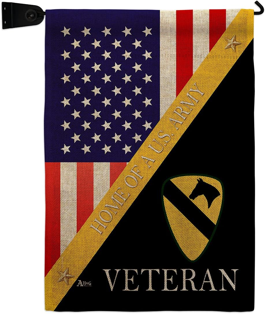 Home of 1st Cavalry Division Burlap Burlap Garden Flag Set Mailbox Hanger Armed Forces Army Rangers United State American Military Veteran Retire Official Gift Yard House Double-Sided 13 X 18.5