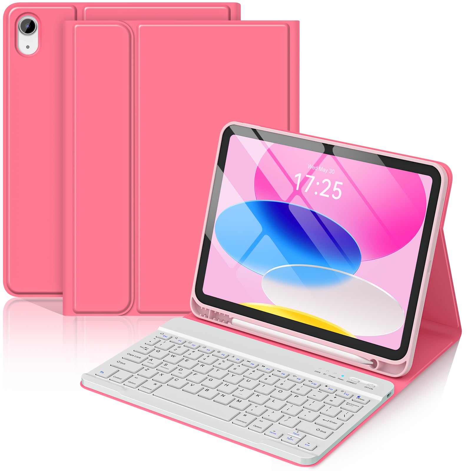 BQSS for iPad (A16) 11th/10th Generation Case with Keyboard, Red | Detachable Bluetooth Keyboard Case with Pencil Holder for iPad 11-inch (A16) 2025 10th Gen 10.9 Inch 2022, Auto Wake/Sleep Watermelon Red