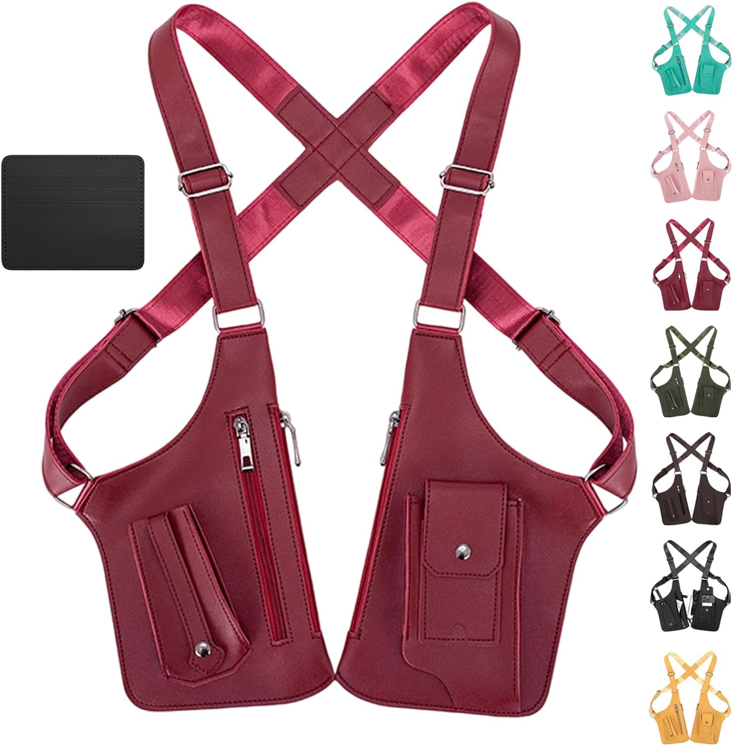 Premium Leather Double Shoulder Underarm Bag, Adjustable Anti Theft Slim Under Arm Carry Bag with Hidden Zipper Pockets