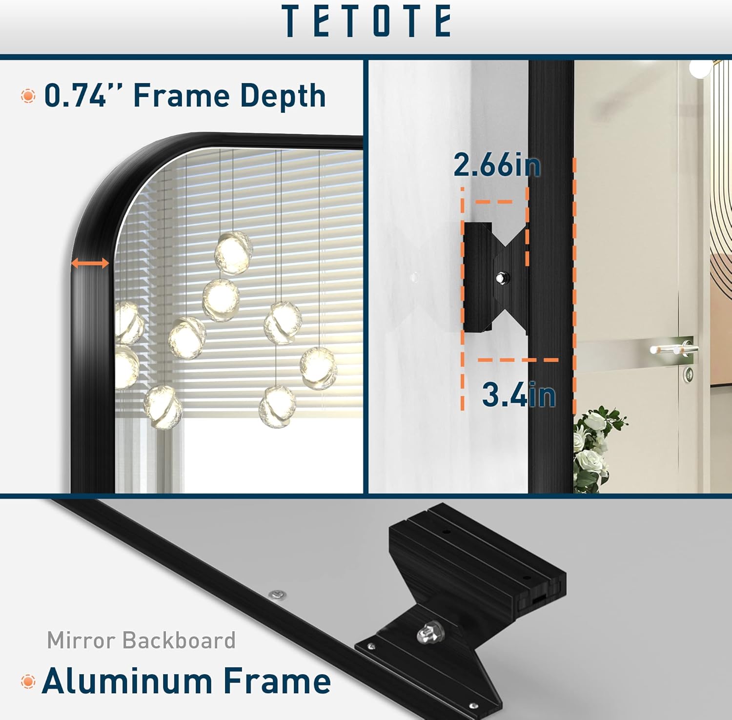 Buy TETOTE Pivot Bathroom Mirror Black Framed Round Corner Rectangle