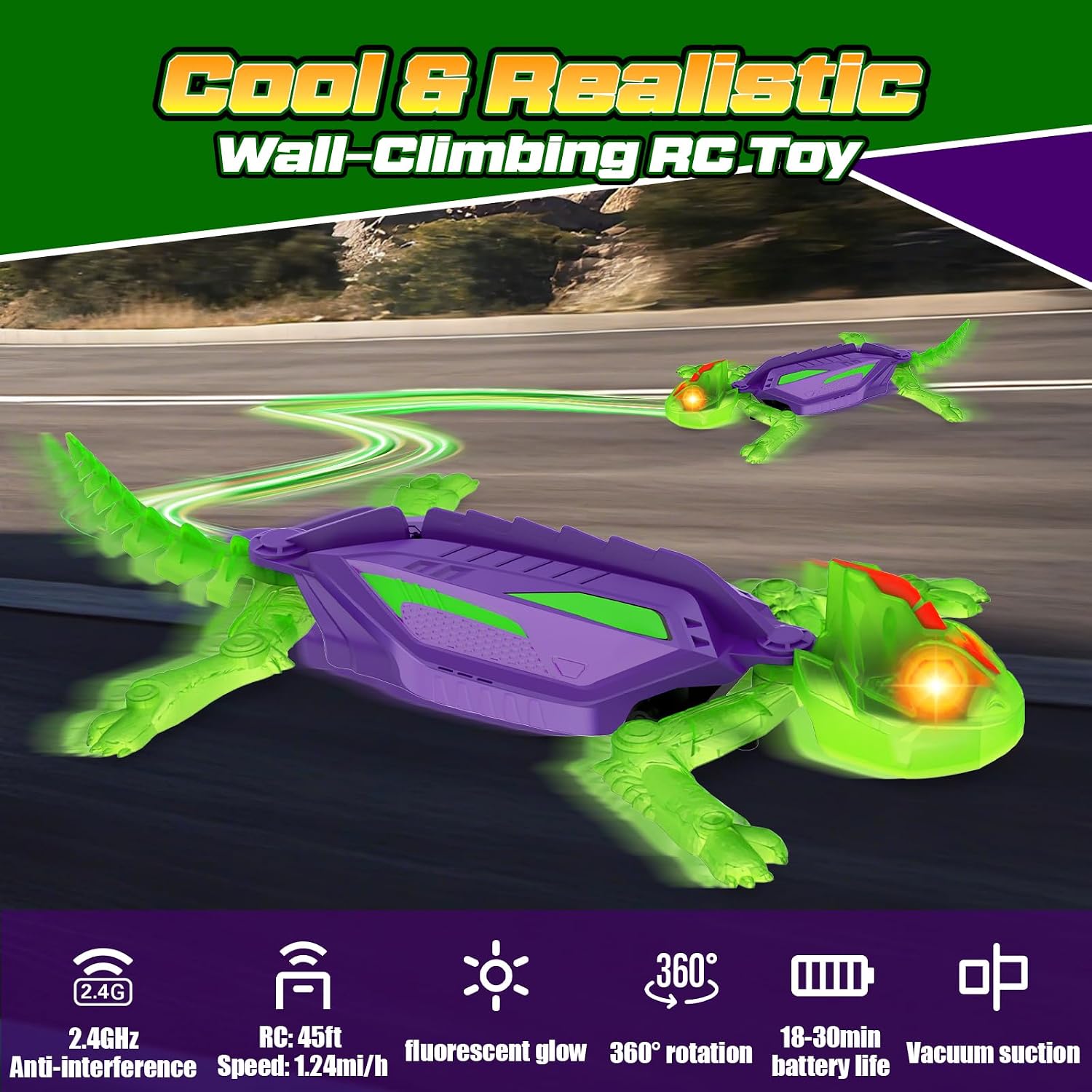 Glow-in-The-Dark Wall-Climbing Gecko Toy, Rechargeable Remote Control Lizard with LED Eyes, Lizard Wall Crawler, 360° Rotating & Dual-Surface Crawler for Floor and Wall,Gift for Kids Ages 3+,Birthday