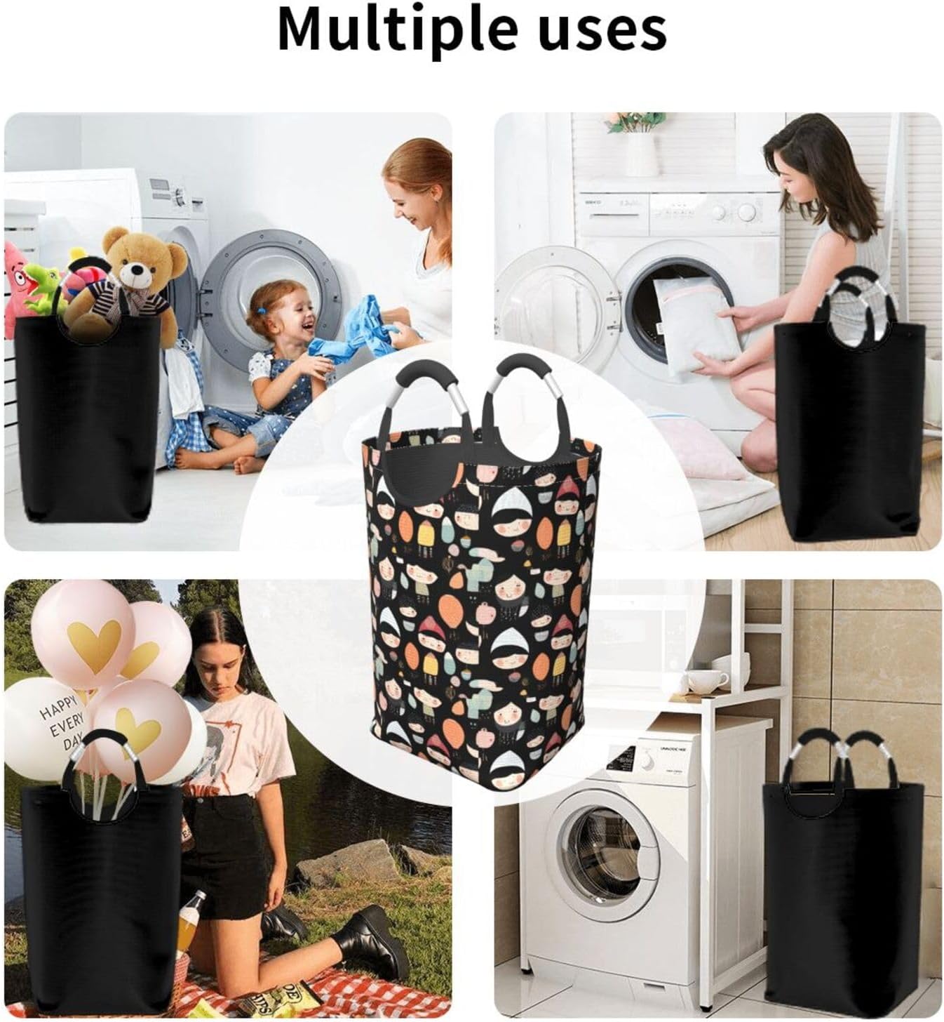 Little people image drawing Foldable storage bag, 50L capacity, suitable for laundry room, dormitory bedroom, dirty clothes storage basket.