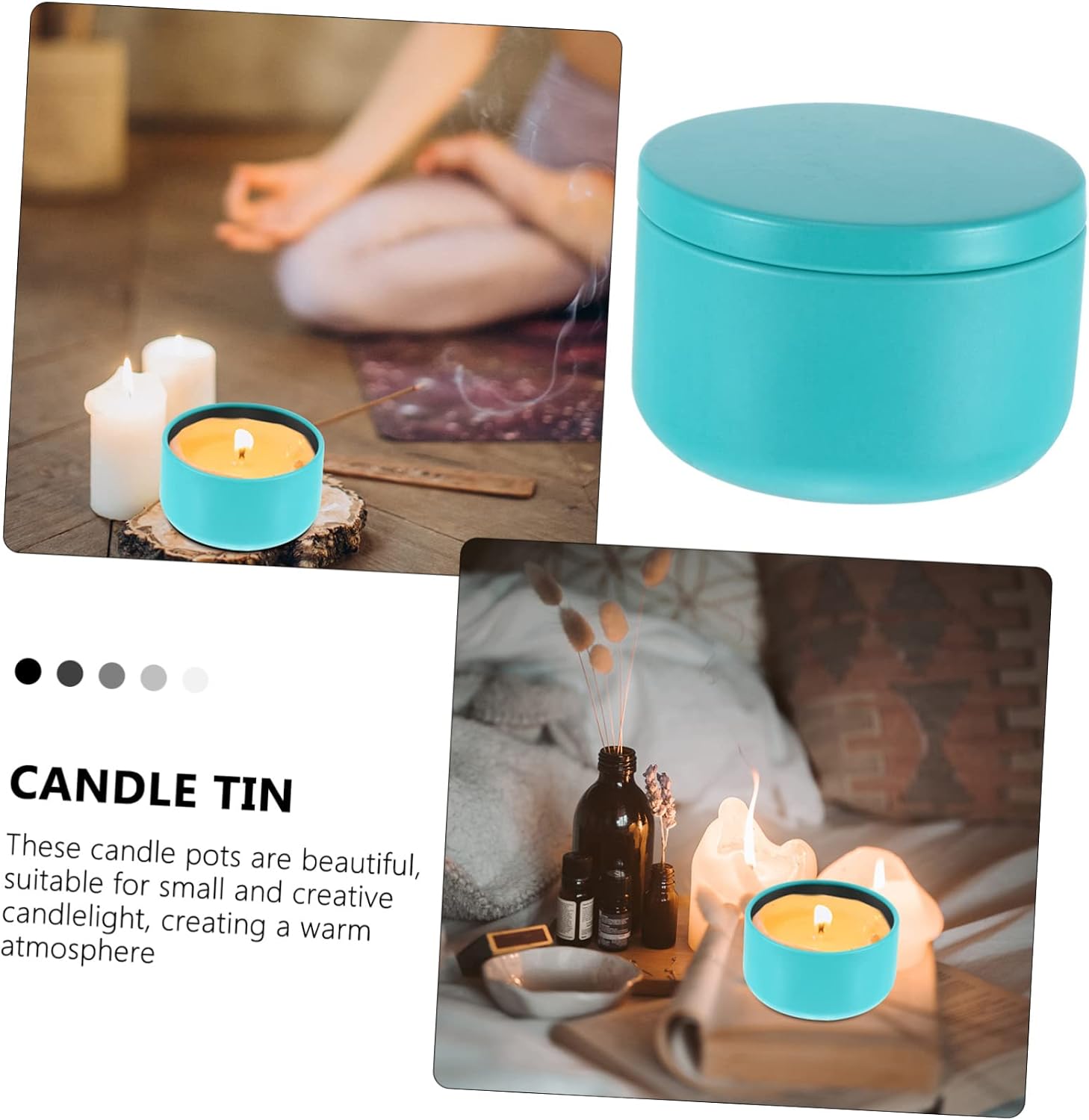 BEBEMOKO 12pcs Round Candle Tins Compact Storage Containers for DIY Candle Making Crafts and Jewelry Beads Solid Color Lake Blue Lightweight and Durable Metal Jars