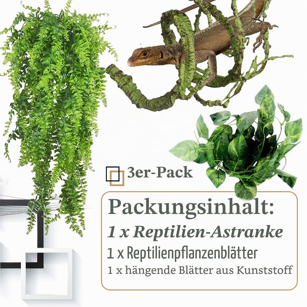 Hamiledyi Reptilienpflanzen, biegbar, Dschungel, Kletterranke, Haustier-Lebensraum-Dekorationen, Blätter, hängende Seide, Terrarium-Pflanze mit Saugnapf für Bartagamen, Eidechsen, Frösche, Schlange