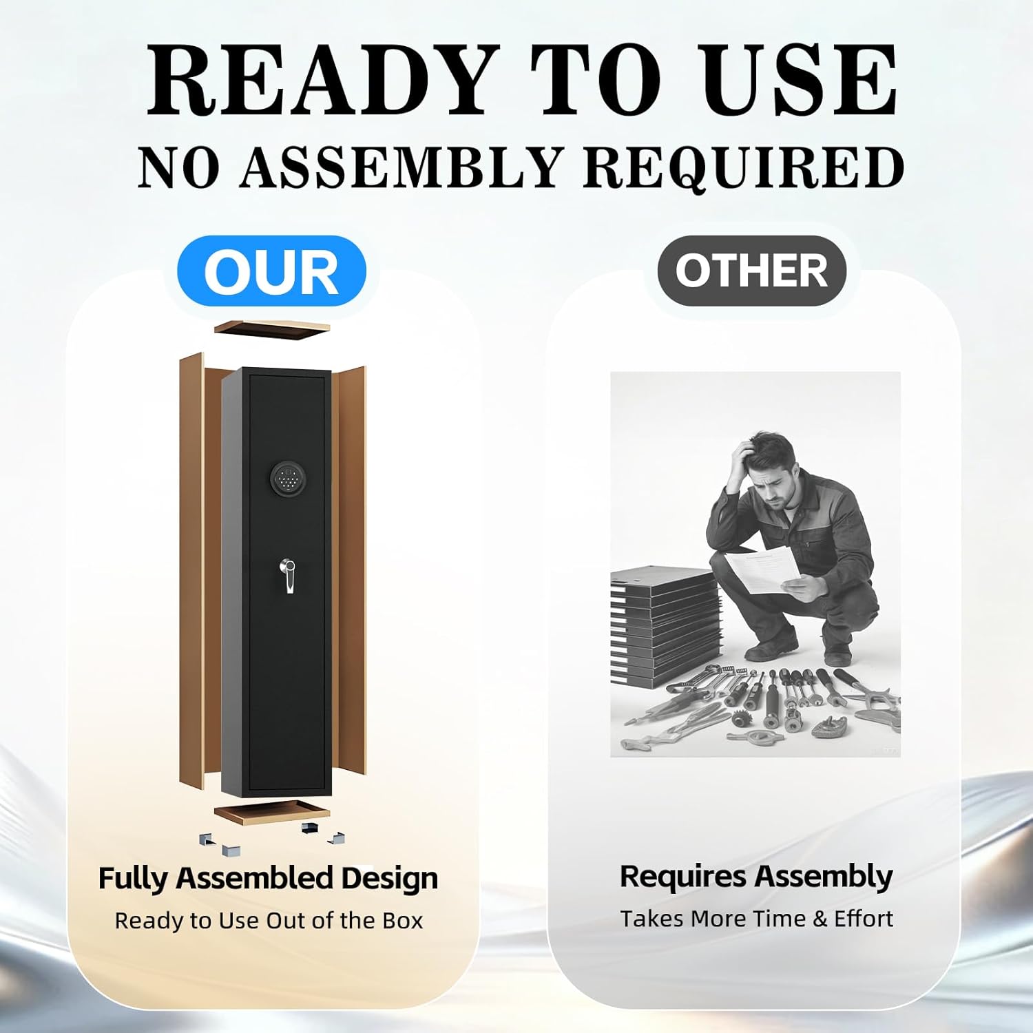 [No Assembly Required] 4-5 Biometric Gun Safe for Rifles and Pistols, Fingerprint Gun Cabinets for Rifles and Shotguns with Adjustable Shelves and Pistol Pockets, Quick Access Rifle Safe with Alarm