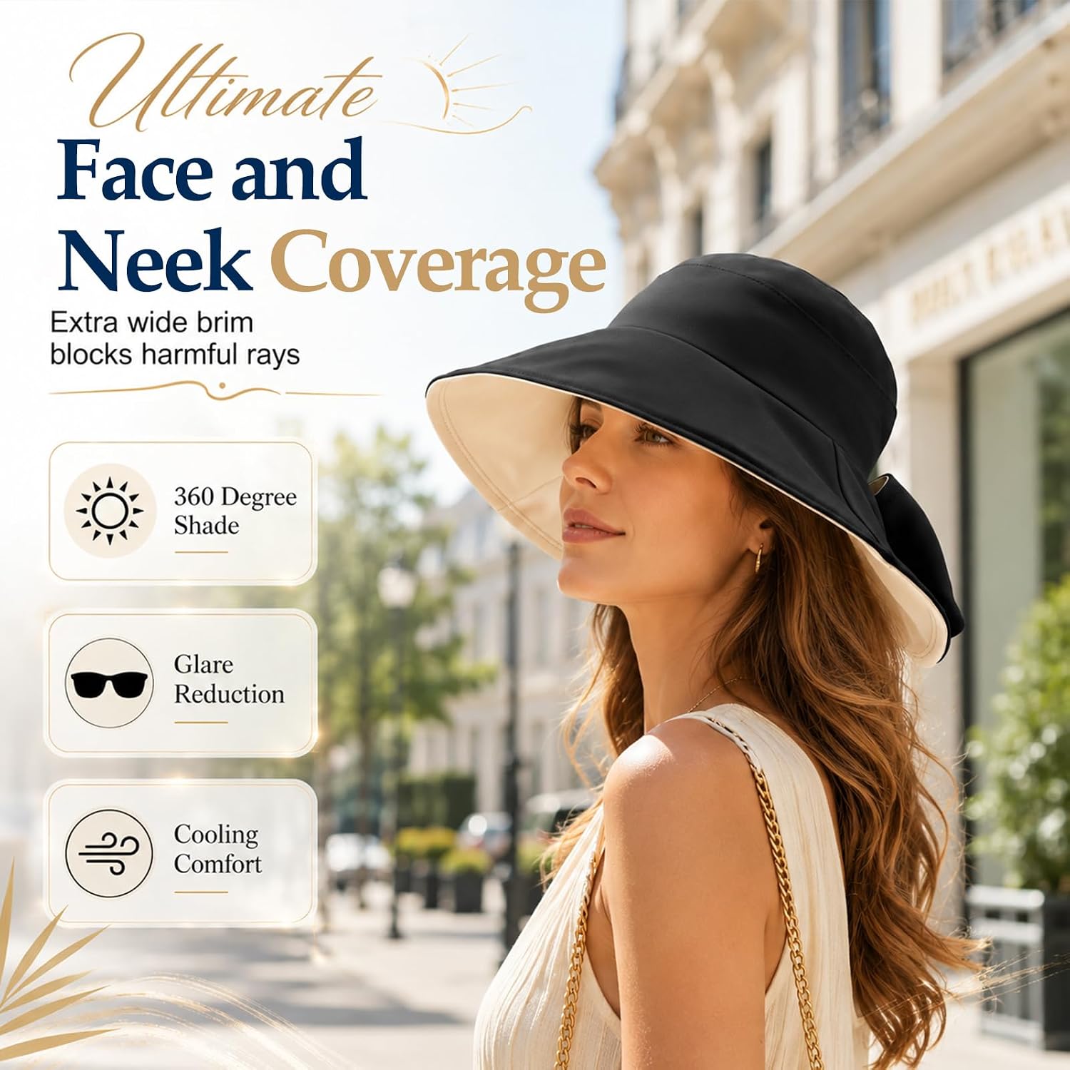 Wide Brim Bowknot Sun Hat for Women, UPF 50+ UV Protection Adjustable Foldable Bucket Hat for Beach Travel image 4