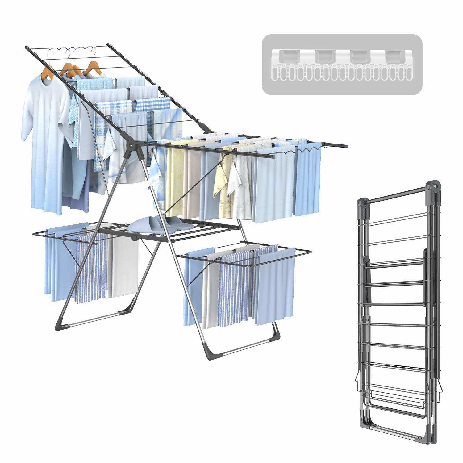 Innotic Stendino verticale, stendibiancheria pieghevole, stendini salvaspazio resistente, carico 35 kg, richiudibile, portatile, stendipanni per balcone interno esterno, 142×58×88, grigio