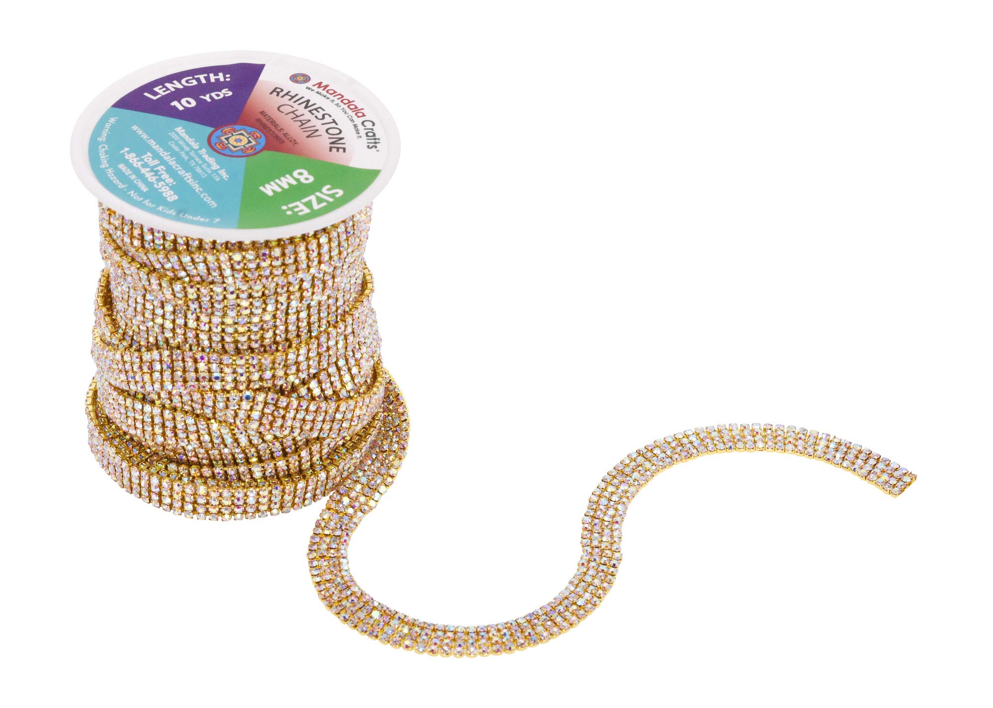 Mandala Crafts 4-Row Gold Colored Rhinestones Cup Chains for Jewelry