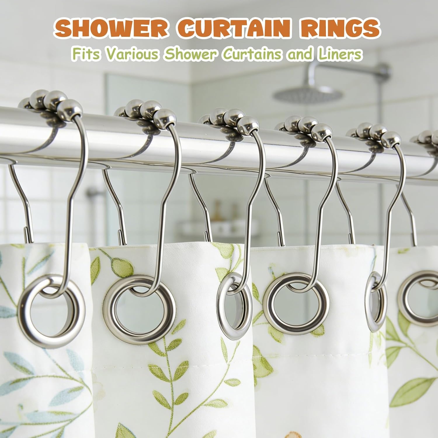 12 Shower Curtain Hooks, Rust-Resistant/Stainless Steel Material