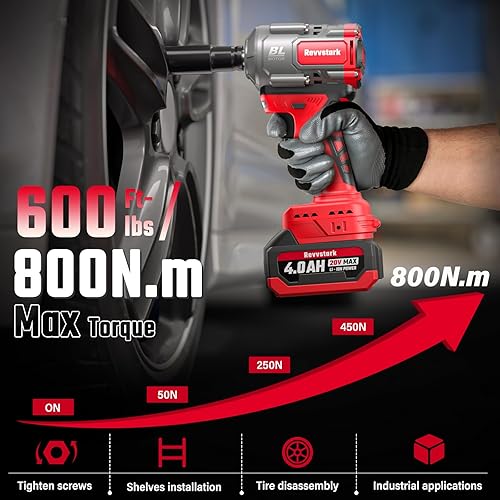 Miniatura 4 de Llave de impacto inalámbrica de 12 pulgada, par máximo de 600 pies-libras800 N.m, destornillador de impacto eléctrico de 20 V 12, 3 velocidades 3500