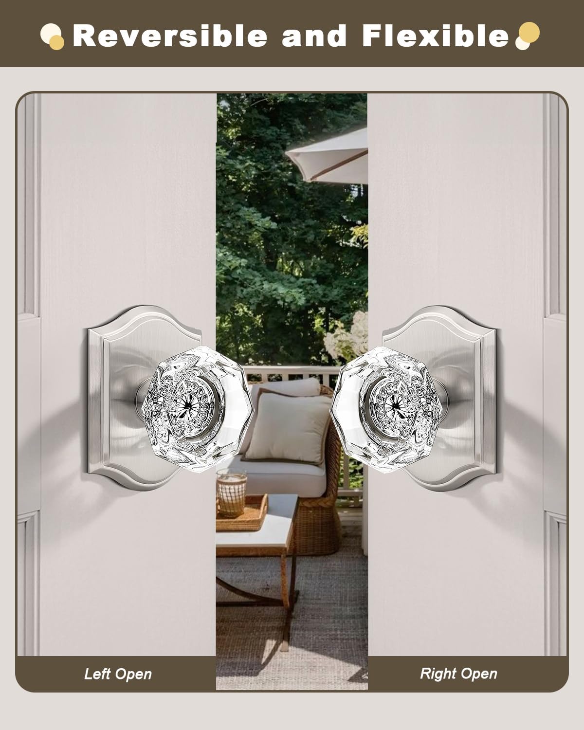 Gobrico Satin Nickel Dummy Crystal Door Knob, Single Side No-Turning Glass Door Handles,2 Pack Inactive Diamond Octagonal Knob Set