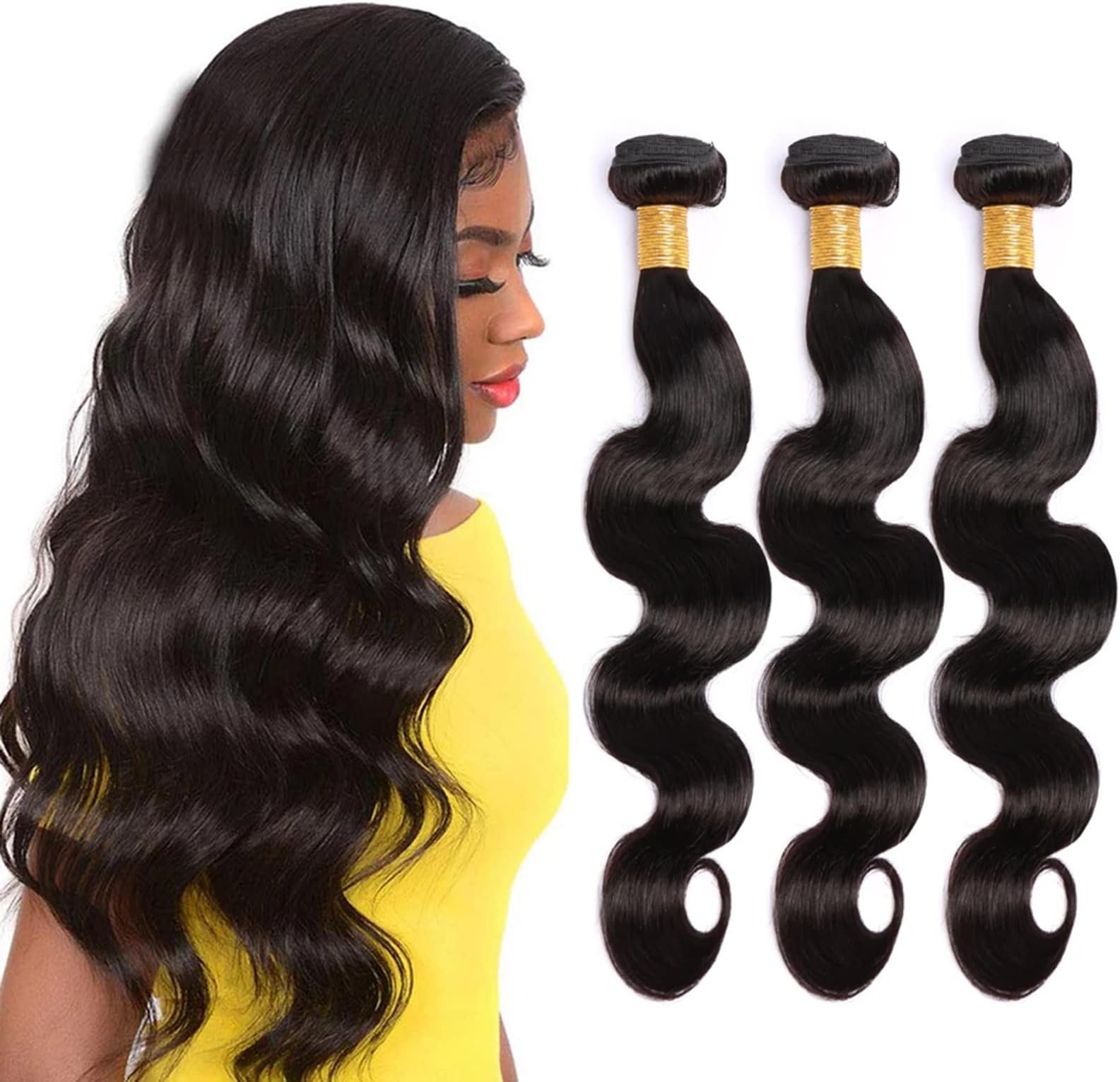 SHWAIRBody Wave Bundles 16 18 20 Inch Human Hair 10A 100% Unprocessed Brazilian Body Wave Bundles 3 Bundles Human Hair Natural Black Color