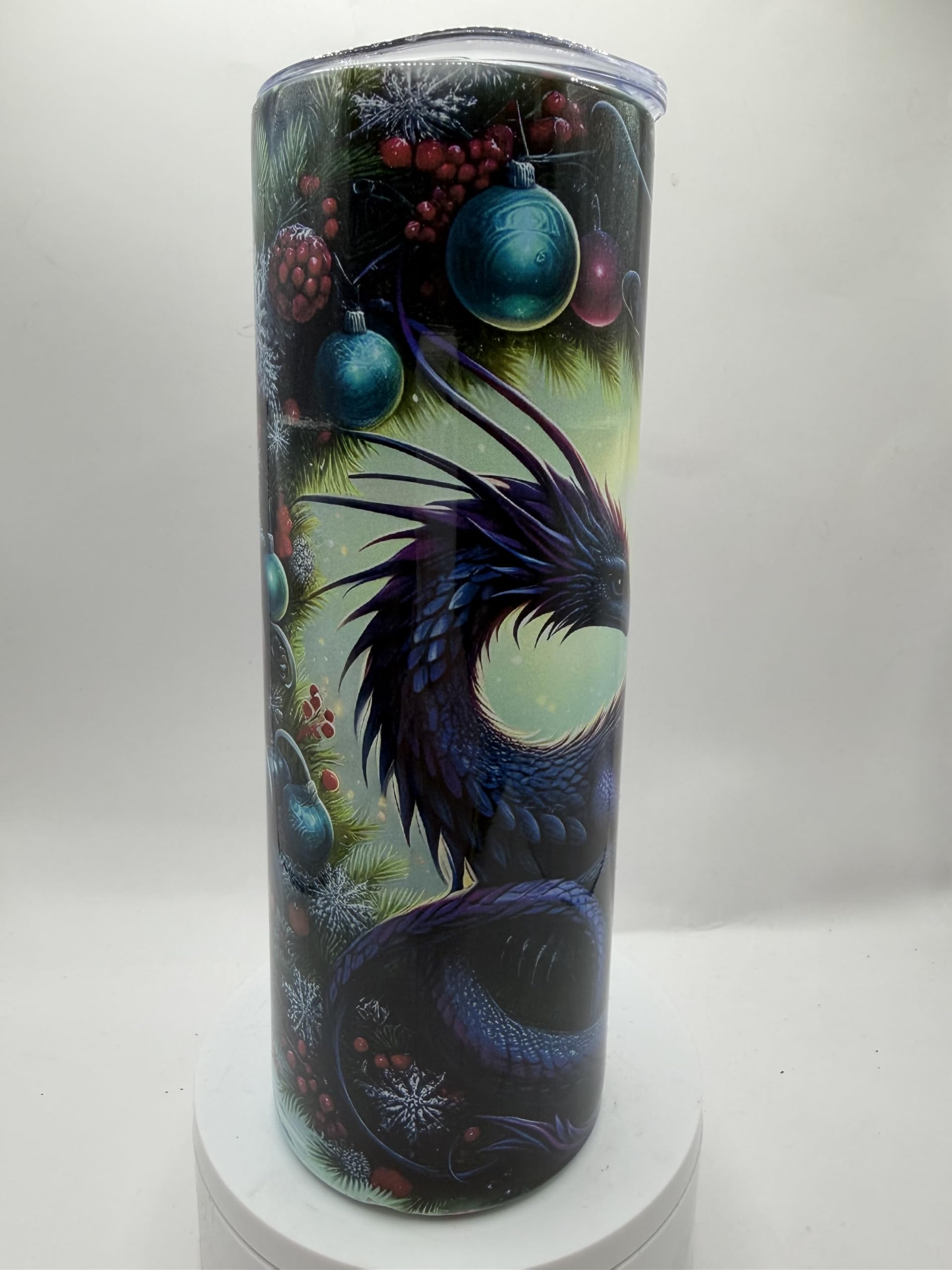 Dragon Tumbler with Christmas Holiday Theme Insulated Drinkware Fantasy Art Design