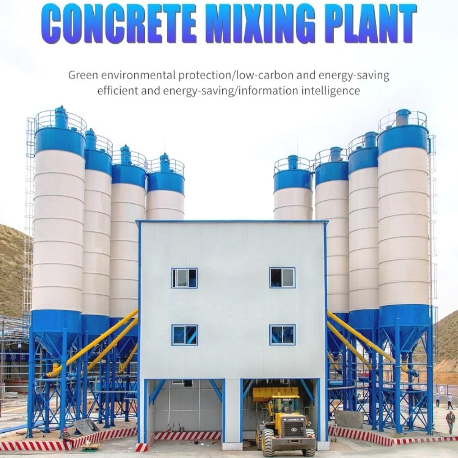High-Capacity Concrete Batching Plant with Dual-Shaft Forced Mixer, fast aggregate feeding and precise metering, ideal for ready-mix supply, bridge foundations and large construction sites