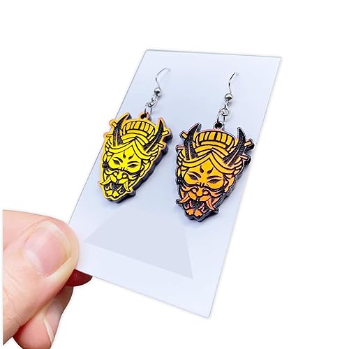 Japanese Geisha Mask Warrior Earrings, Martial Arts Gift Idea, Japanese Anime Earrings