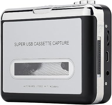 Reshow Cassette Tape Player Portable Tape Player Audio Cassette to Digital Converter, Compatible with Laptops and Personal Computers Convert Cassette Tape Recorder to iPod Format Silver