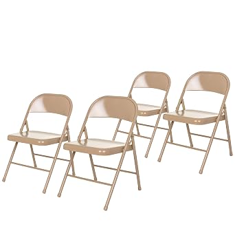 OEF Furnishings OEF900 Series Premium Lightweight All-Steel Folding Chairs 4-Pack, Beige