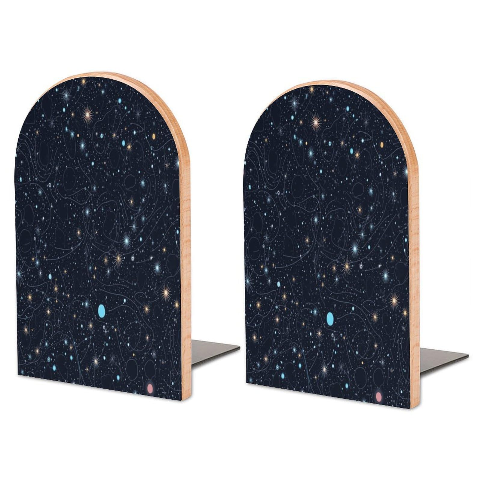 Sujetalibros de madera decorativos con diseño de galaxias y organizador de libros resistente