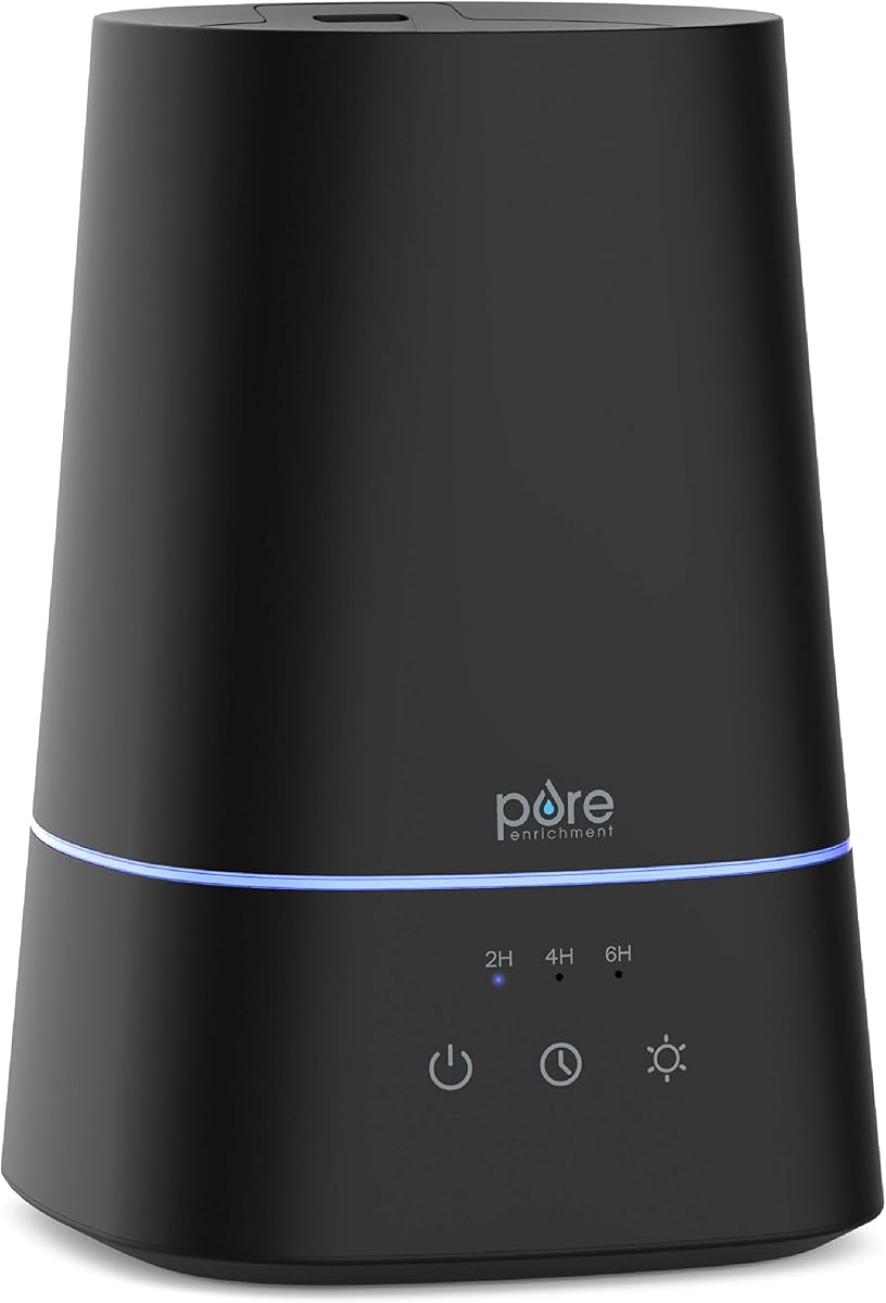 Pure Enrichment HUME Max - Humidificador ultrasónico de niebla fría de fácil llenado superior, tanque de agua de 3,7 L (1 galón), 3 configuraciones de niebla y temporizador de apagado automático - Ideal para dormitorios grandes, guarderías y áreas secas (negro)