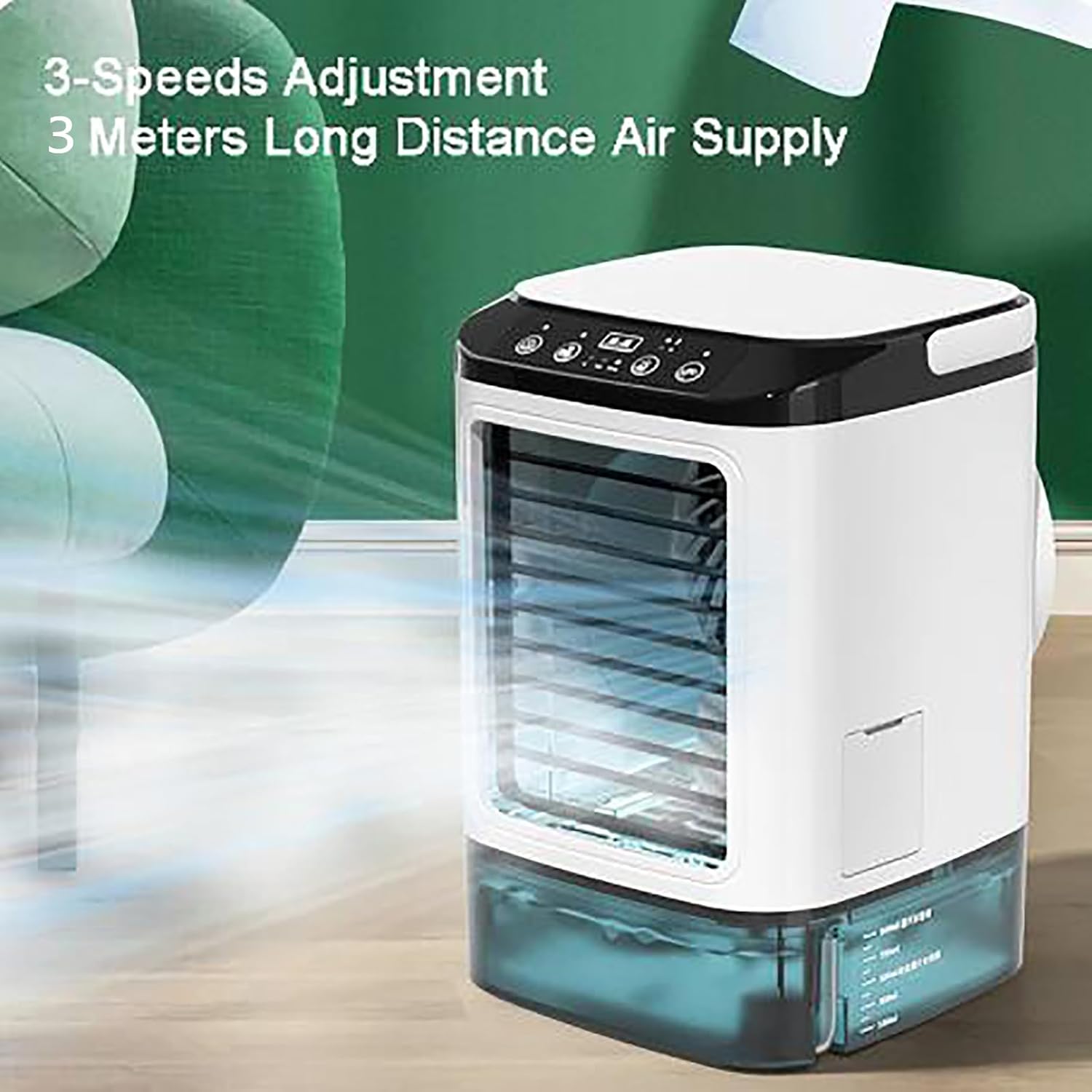 Air Conditioner Unit, Portable Air Conditioner with 7 Colors LED Light, 3 Levels Wind Speed Adjustable And 900ML Water Tank Capacity, Manually Adjustable Swing Leaf and Rapid Cooling, for Bedroom