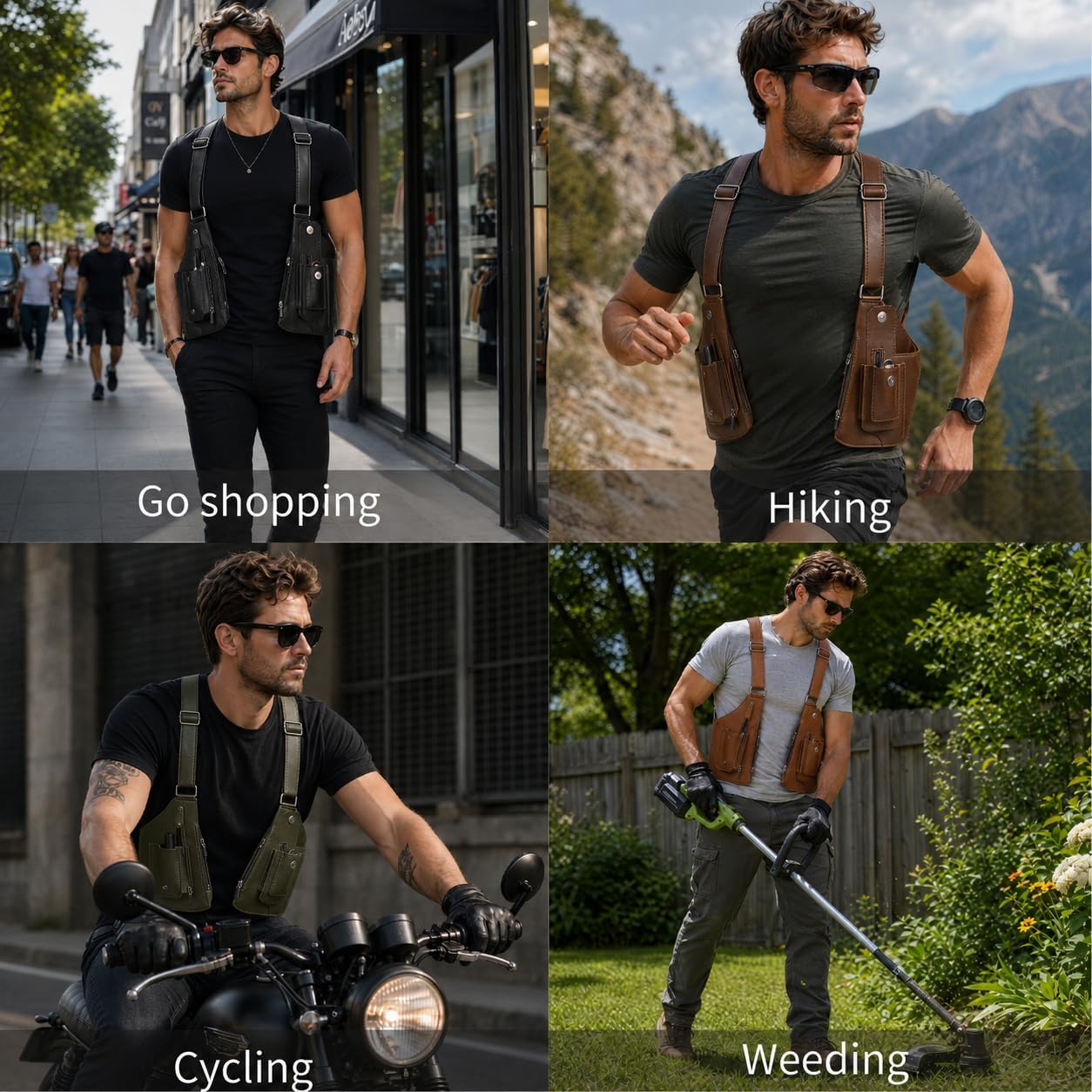 Double Shoulder Armpit Bag for Men Premium Vegan Leather Anti-Theft Underarm Bag, Adjustable Bag with Multiple Pockets Pouch