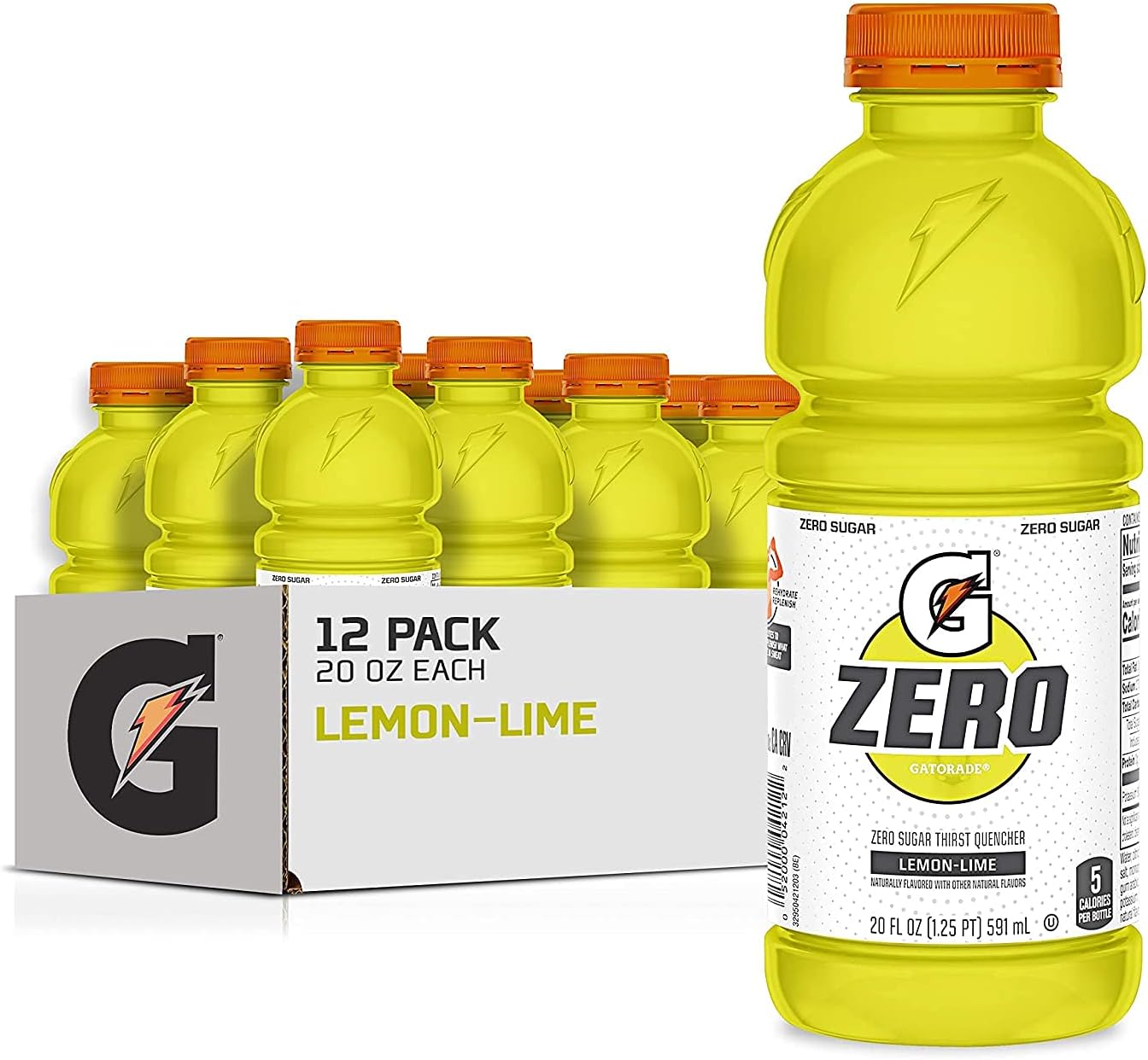 Gatorade Zero Sugar Thirst Quencher, Lemon-Lime, 20 Fl Oz Bottles, Pack of 12