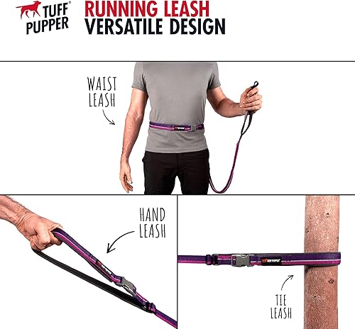Miniatura 3 de Tuff Pupper Correa elástica para perro manos libres, ligera para correr, trotar, caminar, cinturón acolchado ajustable (24-50 pulgadas), elástico