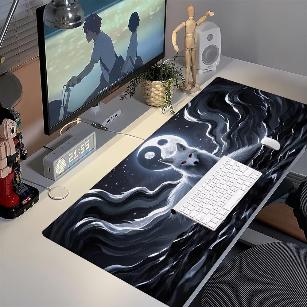 Bianco Tappetino Mouse XXL 1000x500x3mm, Gaming Tappetino Mouse Volpe Mousepad con Base in Impermeabile Gomma Antiscivolo per Tastiera Computer Ufficio Idea Regalo Festa del Papà e Compleanno X-958