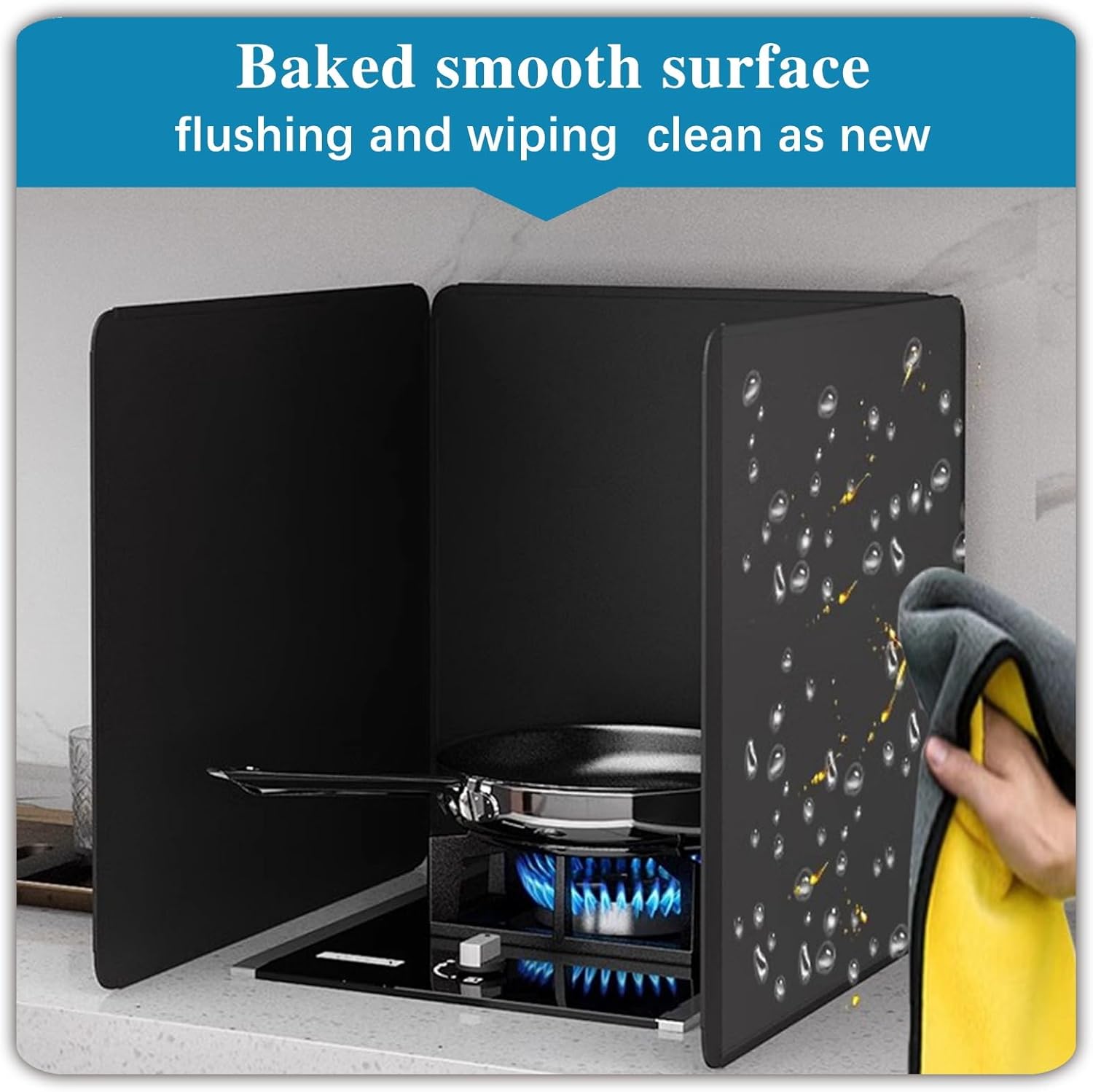 cooking stove oil splash guard, Stove Splatter Guard Foldable Stainless Steel Non Stick 3 Sided Black Multiple Sizes(50x50x50cm)