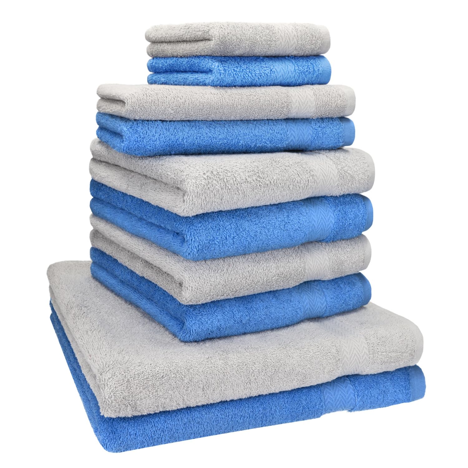 Betz Juego de 10 Toallas Classic 100% algodón 2 Toallas de baño 4 Toallas 2 Toallas de Mano 2 Toallas Cara de Color Azul Claro y Gris Plata