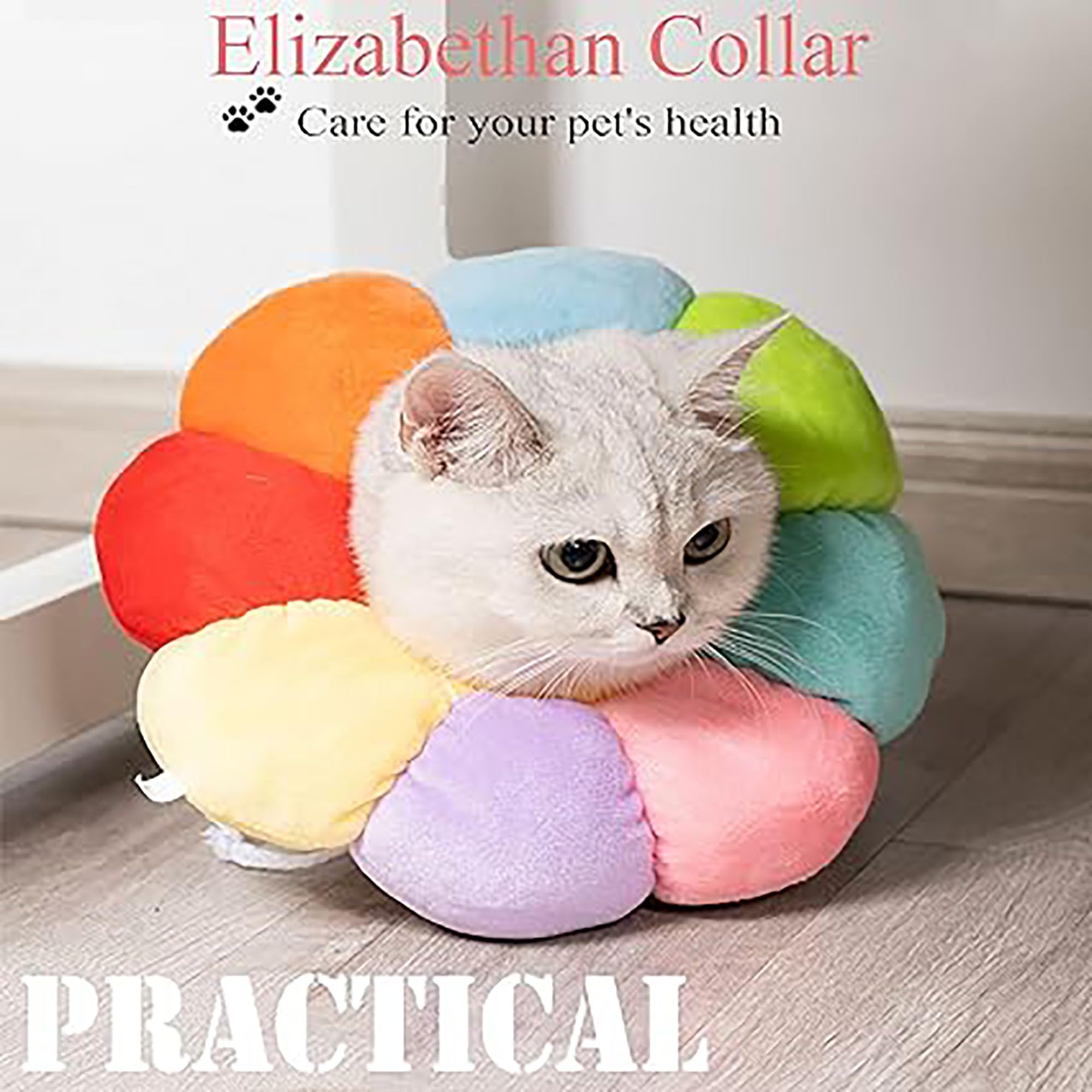 XSQD Pet Recovery Collar, Dog Cat Cone Collar Recovery Kitten Soft Neck, Adjustable Buckle, sun flower Soft Protective - Image 3