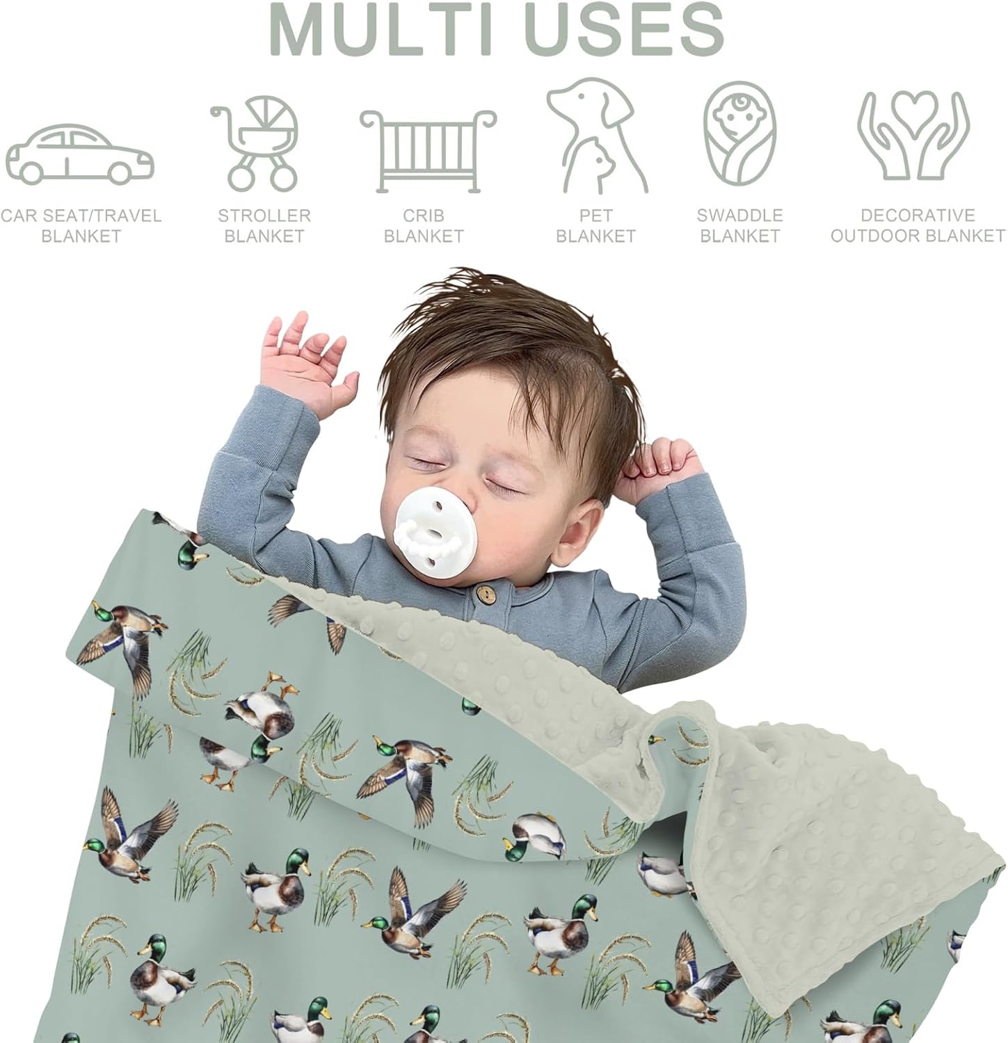 Green Mallard Ducks Baby Blankets for Girl Boy Duck Hunting Season Soft Mink Dotted Backing Double Layer Swaddle Receiving Blanket for Toddler Nursery Lake Wild Ducks Hunter Nursery Bed Blanket 30x40
