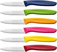 Vista 15 de Juego de cuchillos para verduras y frutas de seis piezas, cuchillo de pelar de acero inoxidable de alto carbono con mango ergonómico de plástico PP