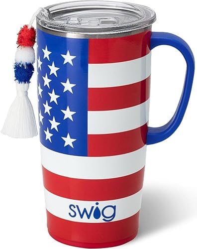 Swig Life Taza de viaje de 22 onzas, vaso aislado con asa y tapa, apto para vasos, apto para lavavajillas, acero inoxidable, taza de café de viaje,