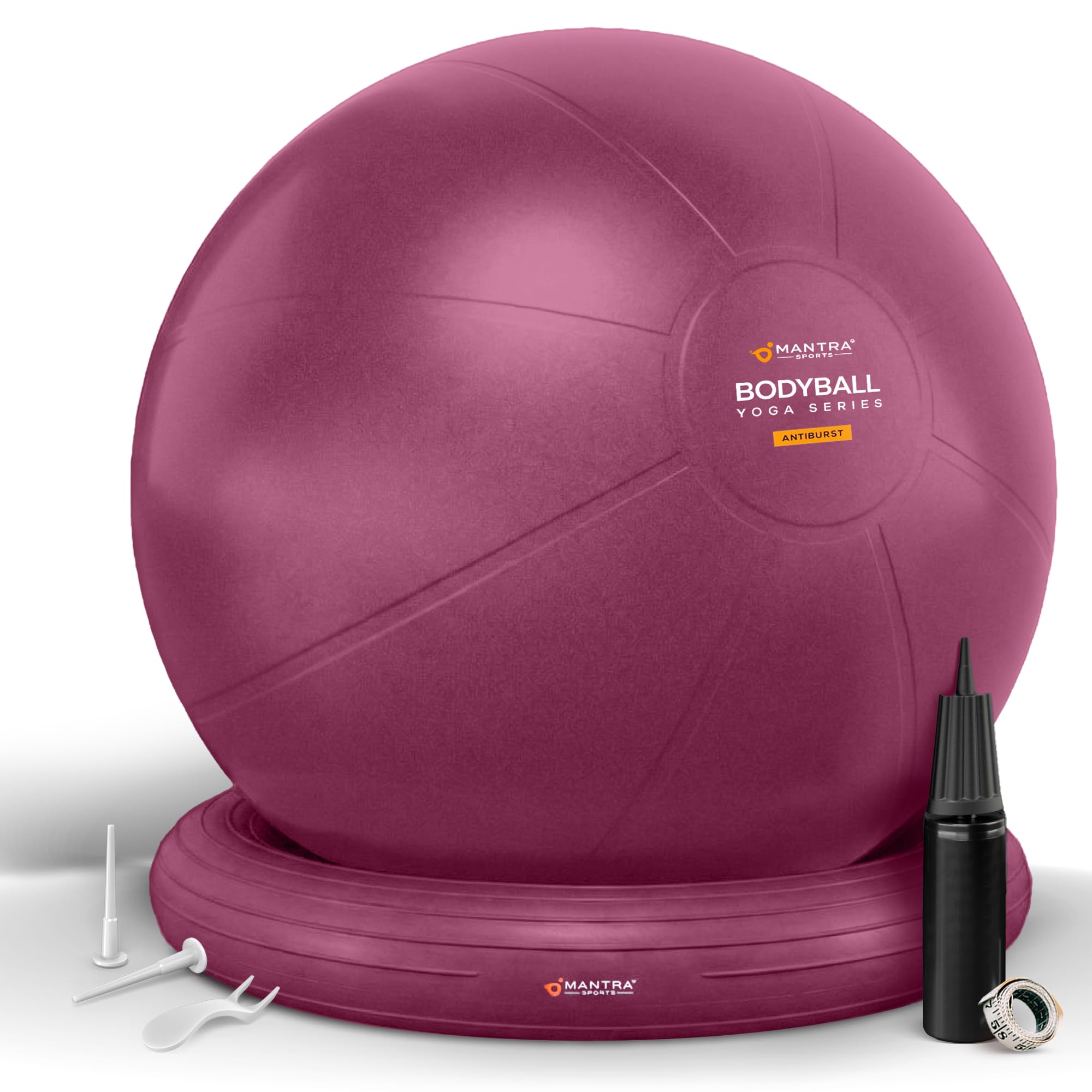 Yoga Ball Chair for Office Desk with Base - Ergonomic Balance &amp; Stability Exercise Ball Seat for Adults - Active Sitting for Posture, Core &amp; Back Pain Relief, Home Gym, Therapy, Pump
