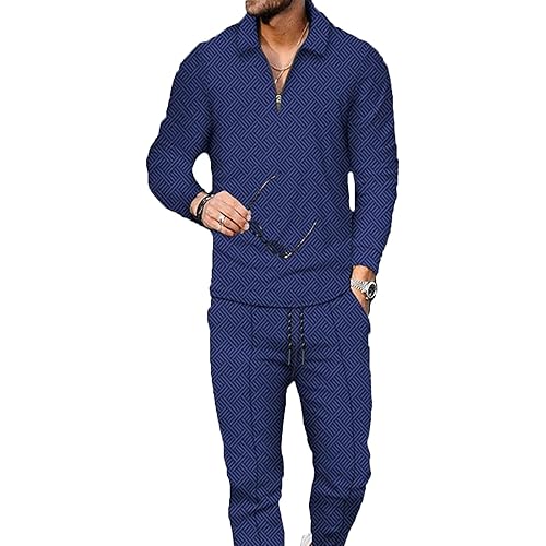 Men's Polo Track Suit Sets Long Sleeve Mens Outfits 2 Piece Fashion Sweatsuit Comfy Casual Set for Men