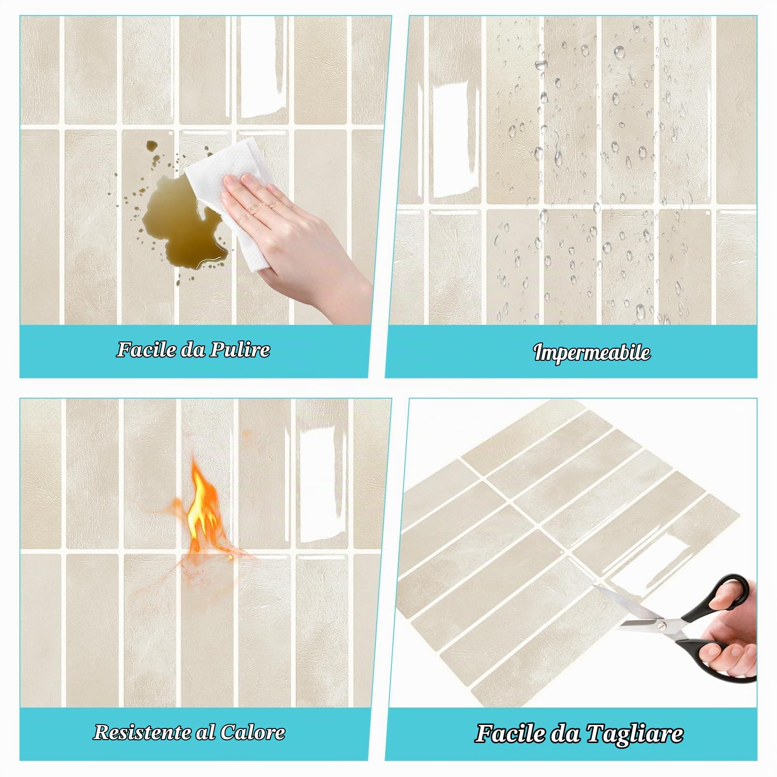 10 Piastrelle Backsplash Autoadesivo 3D, Paraschizzi Cucina Adesivo Verde, Mattonelle Adesive, Rivestimento Parete Adesivo, piastrelle bagno per Bagno, Cucina (K-Beige-22.9x29CM)