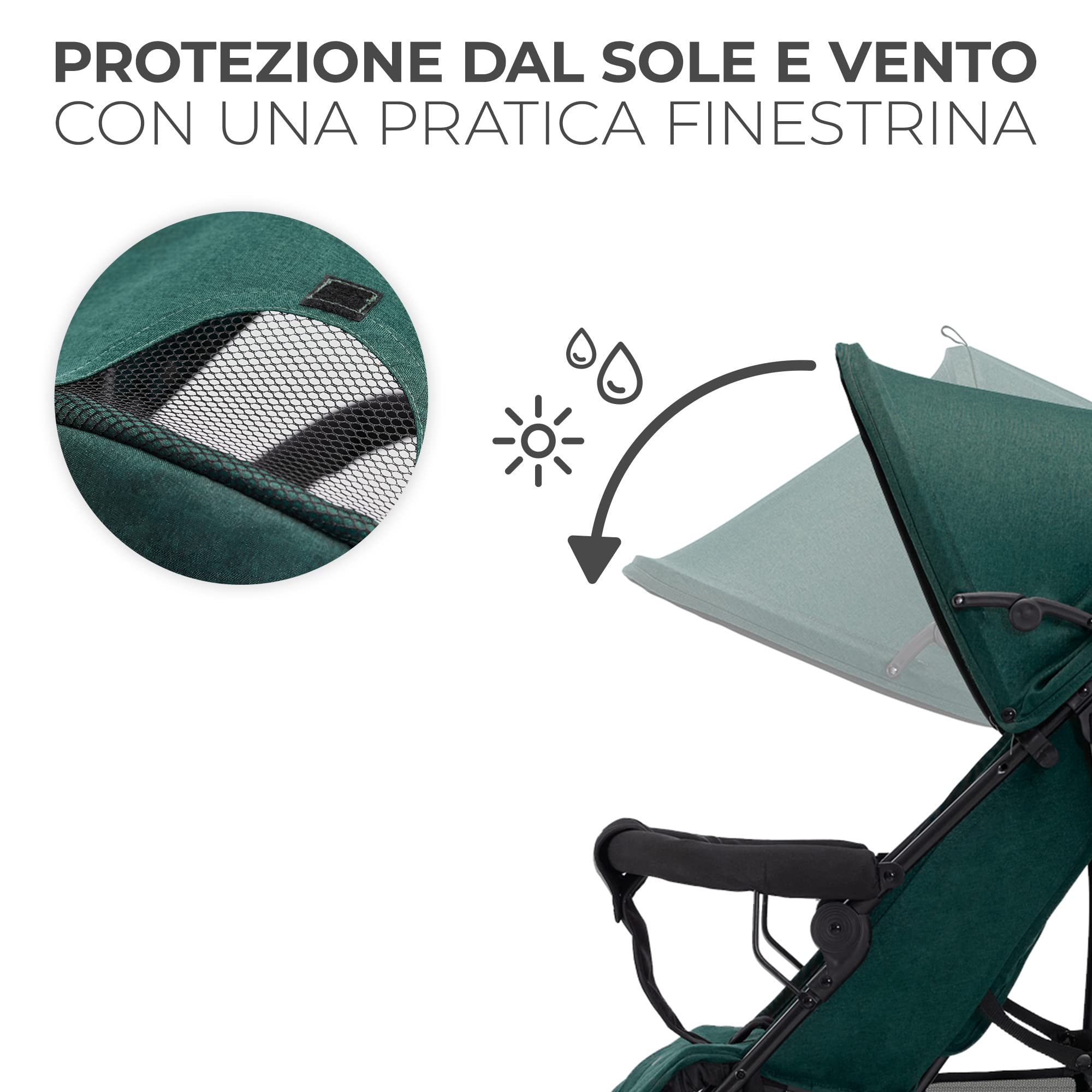 Kinderkraft TIK Passeggino Leggero, Solo 6,5 Kg, Passeggino a ombrello Passeggino Da Viaggio, Facile Da Piegare, Schienale Regolabile In Posizione Sdraiata, Copertura Antipioggia, Verde
