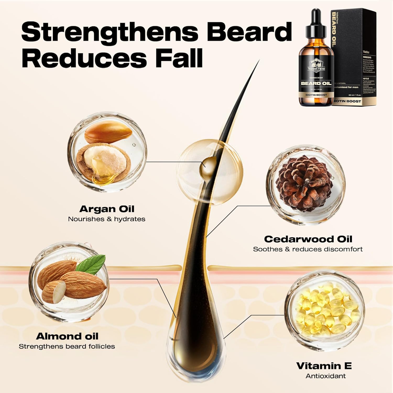 Waking Forest Cedar Beard Oil for Men - Biotin Mustache Oil with Vitamin E, Rosemary & Castor - Beard Care Softener, Strengthens, and Moisturizes - Beard Conditioner (1 oz) - Image 2
