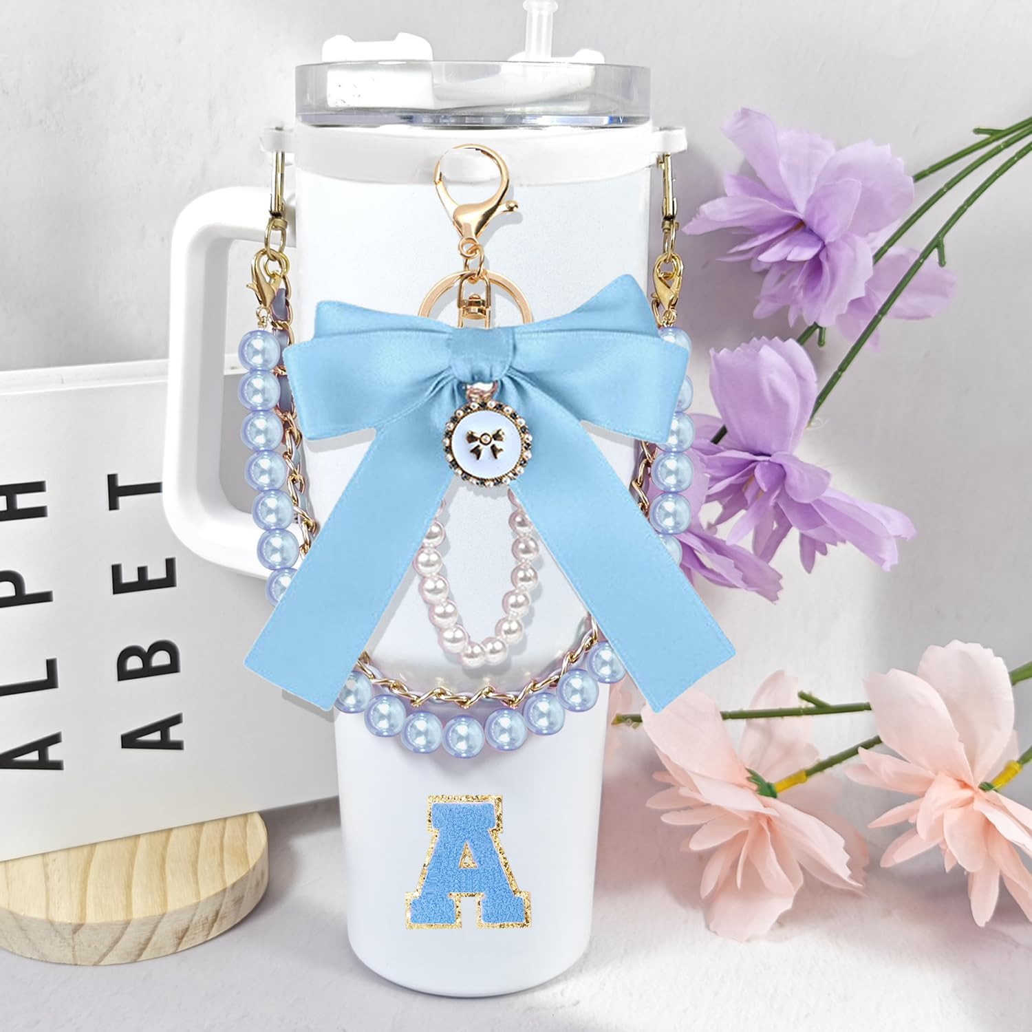 6Pcs Letter Accessories for Owala Water Bottle 24oz 32oz 40oz, with Cute Initial Charm and Handle Strap, Compatible with Owala Free Sip, Kids Bottle,Stanley Cup Accessories image 5