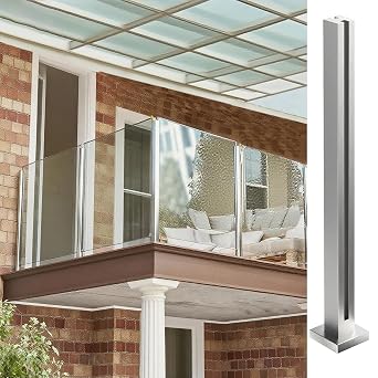 Silver Glass Railing, 304 Stainless Steel Glass Balustrade Post for Steps, Balconies, Staircases, Decks, Patio Stairs, Pool Fence, No armrests 47.2 inch-Mid Post