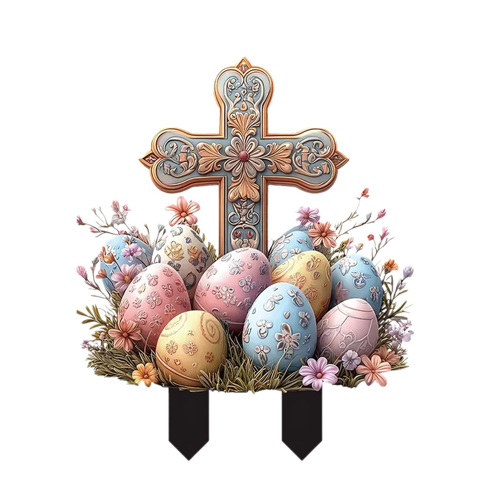 Easter Yard Sign Waterproof Acrylic Garden Stake for Flowerbeds Path Walkway 1x |1 Easter Yard Sign with Stake-image-33