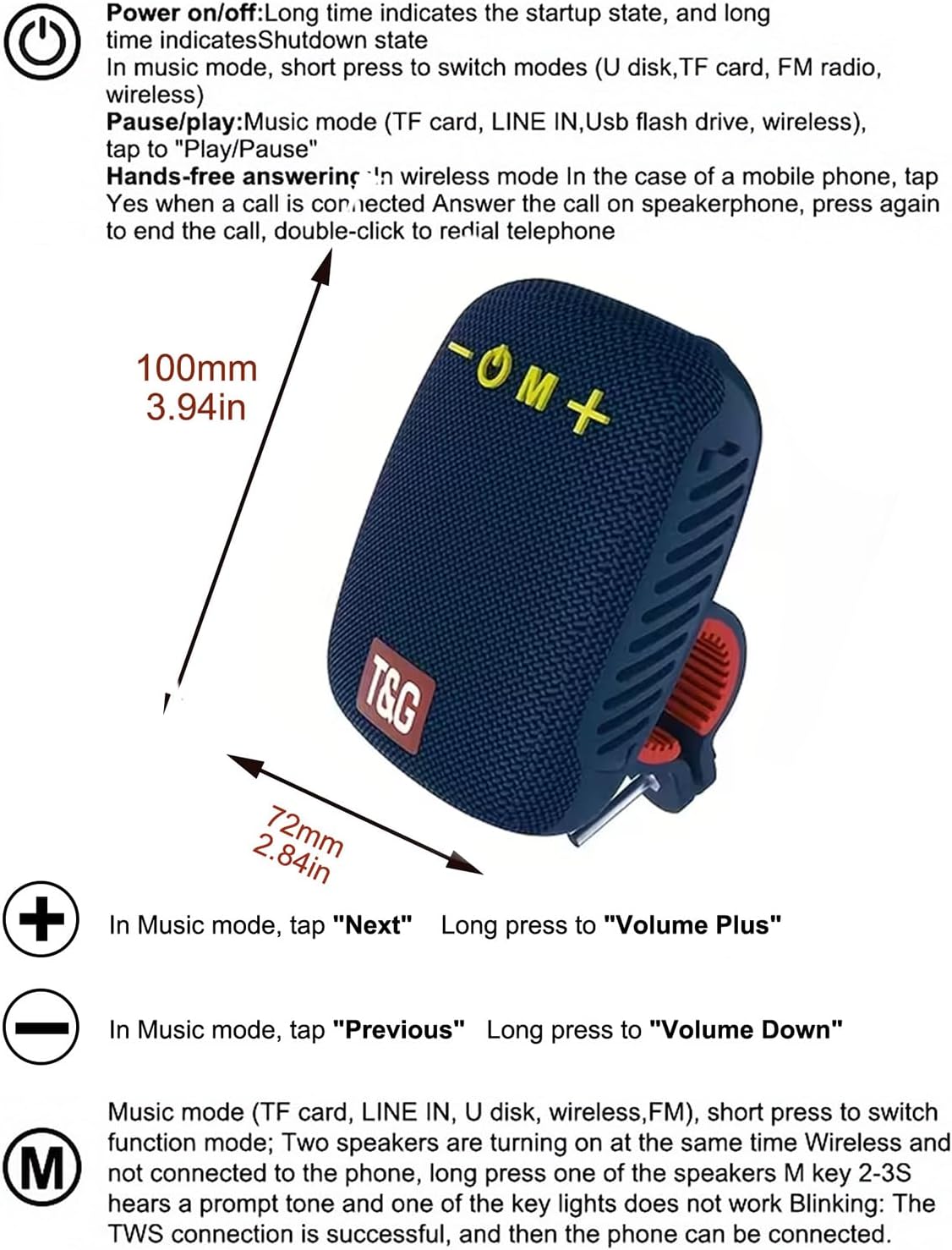 T&G Bluetooth Bike Speaker, Wireless Portable Ebike Speaker with Stable Handlebar Mount, IPX5 Waterproof, Mini Loud Speaker for Motorcycle & MTB, Supports TWS & FM Radio, Cycling Accessories, Gifts