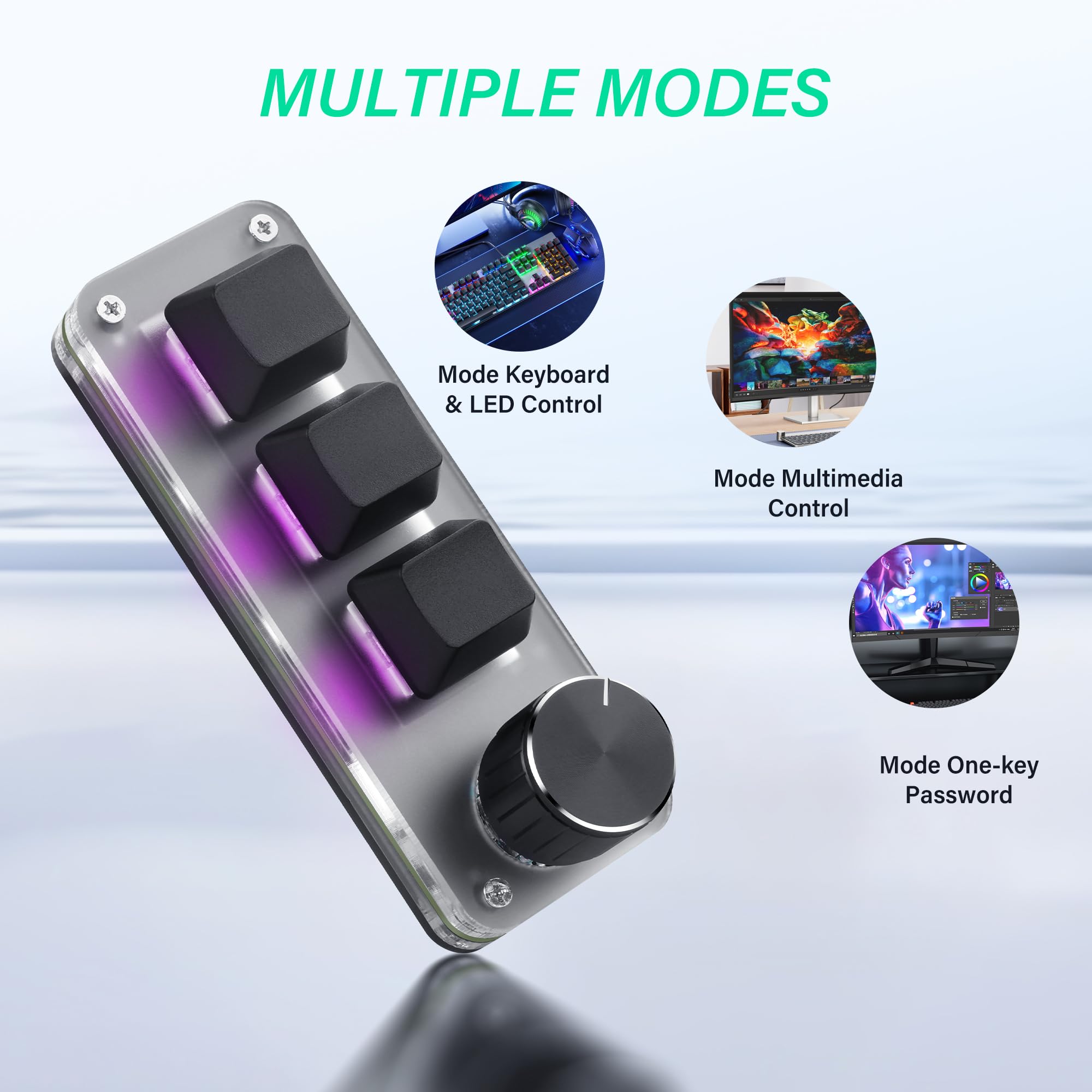 SinLoon Mini tastiera meccanica programmabile con 3 tasti e 1 manopola per le scorciatoie macro, configurazione PC per uso multidispositivo, tastiera portatile hot-swappable per gaming, ufficio, bea